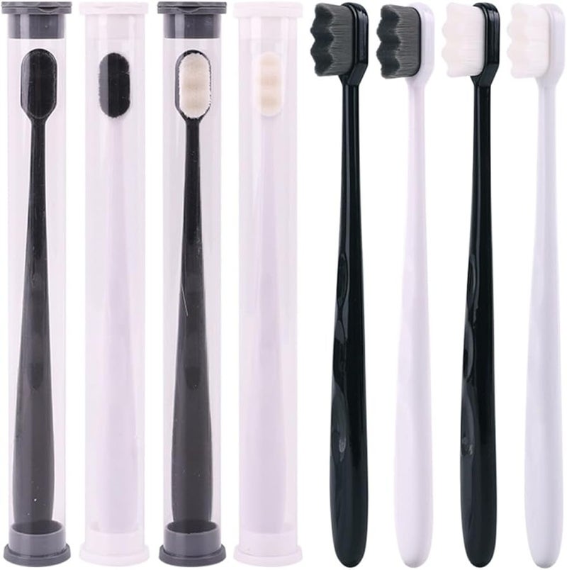 Wave Manual Toothbrushes Set 2Pcs White Black Plastic Handles Travel Home Oral Care - Image 4